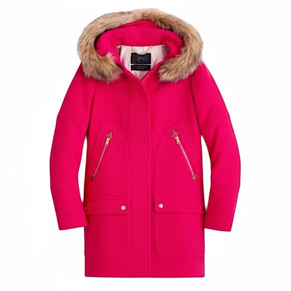 J. Crew Italian Stadium Cloth Wool Chateau Parka Coat Hot Pink Size 6 - Picture 2 of 10